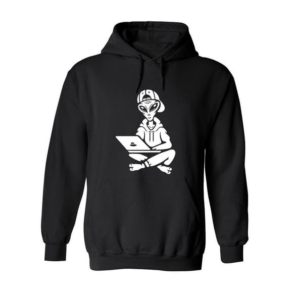 Alien With Laptop Graphic Hoodie Men -Image by Shutterstock, Male Large