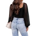 thumbnail image 3 of Camisas de mujer de malla con mangas abullonadas, camisas de manga larga, top elegante, camisa de manga larga con lunares, tallas XS-XXL, 3 of 4