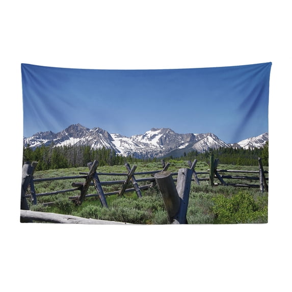 Idaho Tapestry, Photo of Foothill Sawtooth Mountains Outdoor Nature Road to Greenery, Fabric Wall Hanging Decor for Bedroom Living Room Dorm, 2 Sizes, Azure Blue and Reseda Green, by Ambesonne