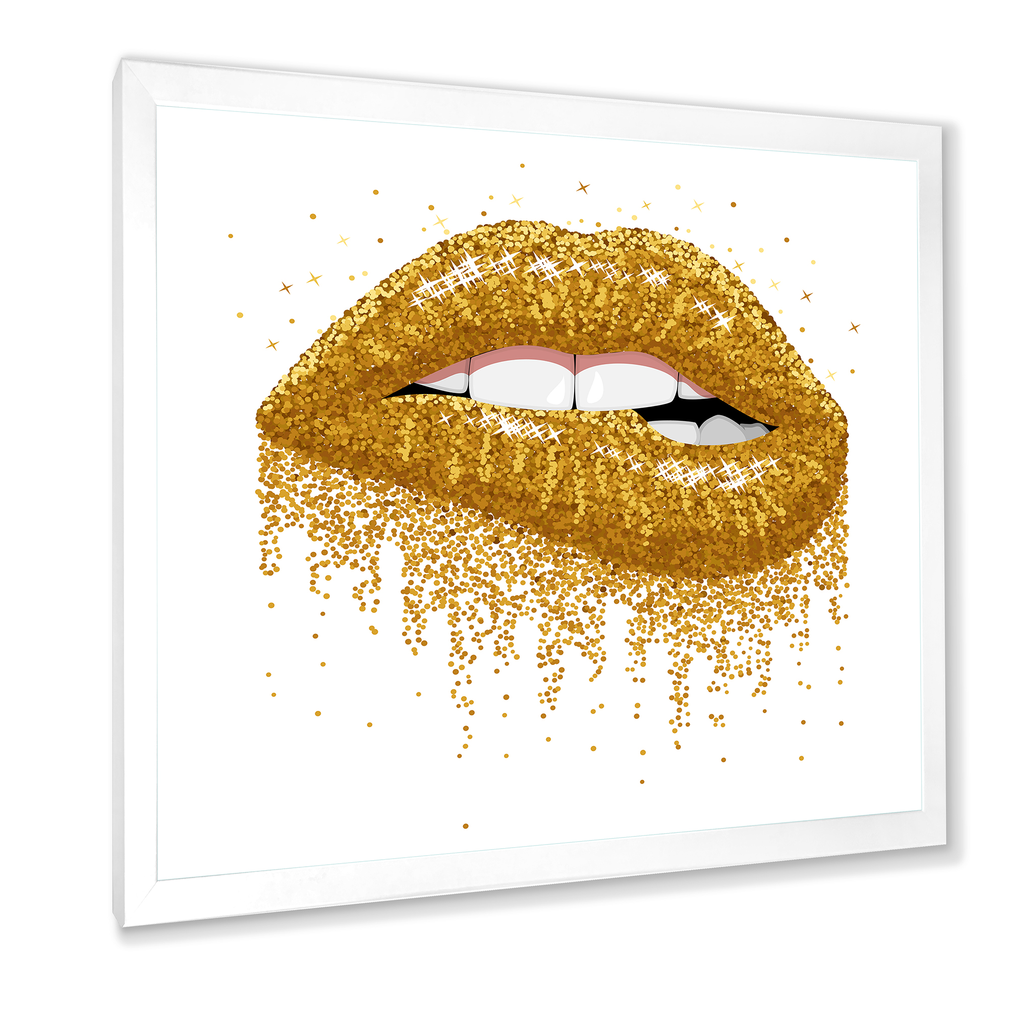 Designart 'Girl Lips With Glitter Gold Sparkles' Modern Framed Art Print