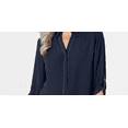 thumbnail image 2 of JM Collection Women's Caviar-Trim Button-Up Top  Blue Size Medium, 2 of 3