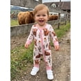 thumbnail image 3 of Cjfdfy Newborn Baby Girls Boy Western Cowgirl Outfit Cow Cactus Printed Long Sleeve Zip-up Romper Cute Farm Animal Outfit Infant Cute Coming Home Fall Winter Clothes 0-18M, 3 of 9