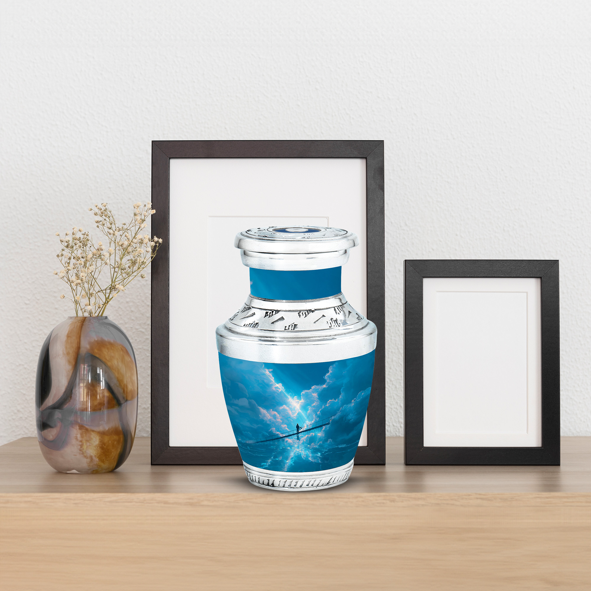 MUKTIVE Fishing Silhouette Keepsake Urns for Human Ashes, Blue Galaxy Small Burial Urn for Adult Ashes, Decorative Cremation Urns, Remembrance Gift for Loss of Mom (3 Inch)