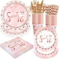 thumbnail image 4 of 141Pcs/20Sets Rose Gold Sweet 16 Party Set-Party Tableware Set Including Sweet 16 Plates And Napkins Cups Knives Forks, Rose Gold Tablecloth Serves 20, Sweet 16 Party Decorations For Boys And Girls, 4 of 5