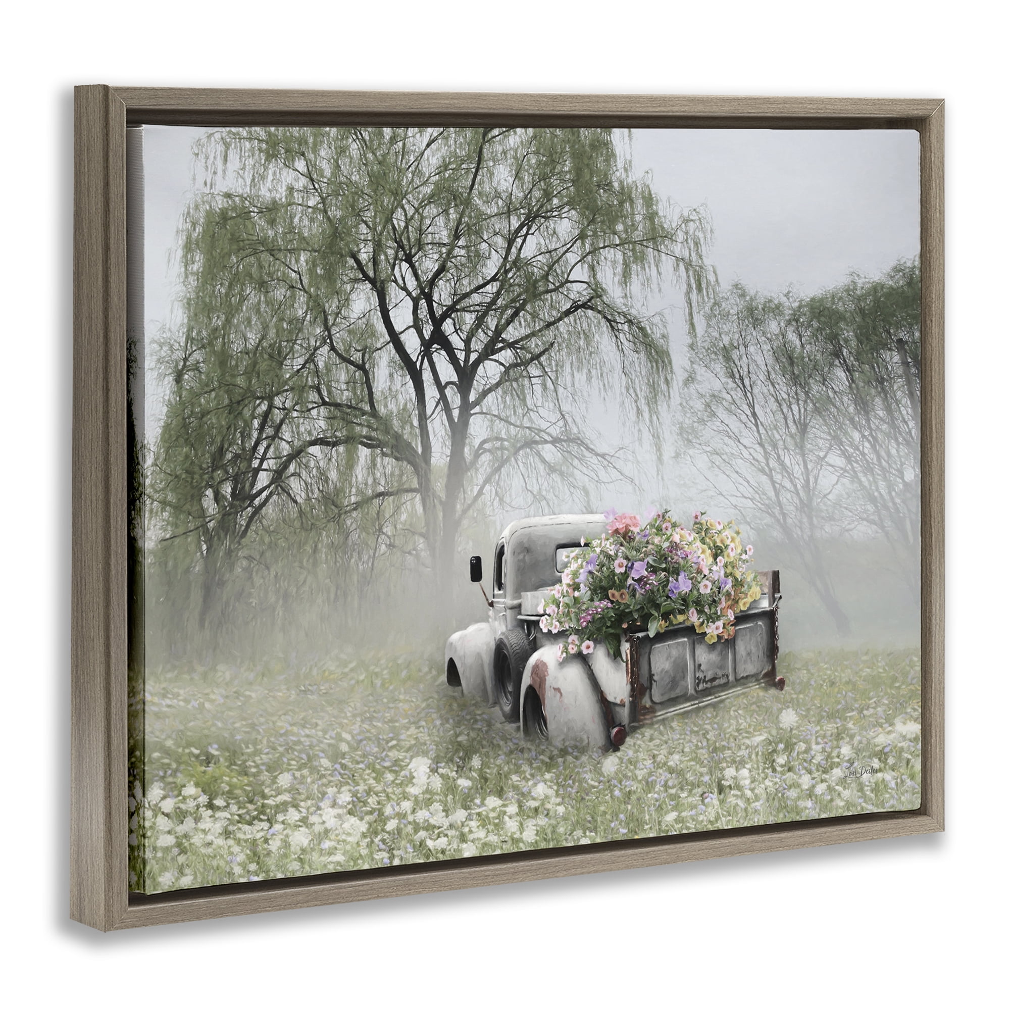 Stupell Industries Overgrown Floral Truck Plants & Flowers Photography Brown Floater Framed Canvas Art Print Wall Art, 21 x 17