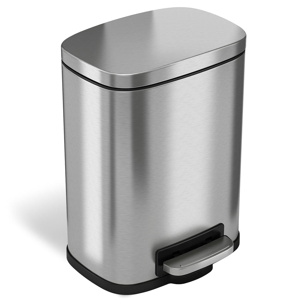 iTouchless Softstep 5 Liter Stainless Steel Step Trash Can, 1.32 Gallon Small Stainless Steel Bathroom Trash Can