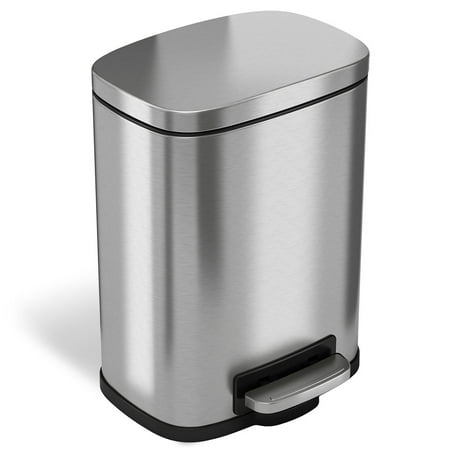 iTouchless SoftStep Step Pedal Bathroom Trash Can with Removable Inner Bucket 1.32 Gallon Silver Stainless Steel