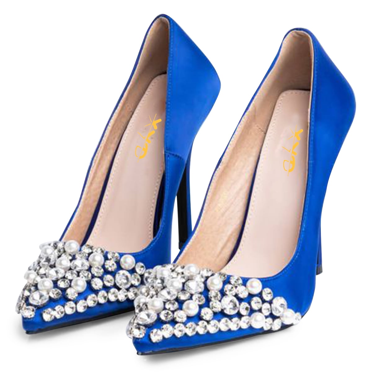 XYD Women Elegant Pointed Closed Toe Pearl Rhinestones Studded