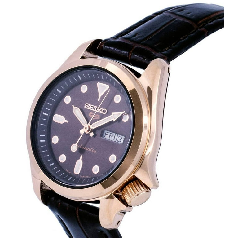 Seiko Sports Women's Watch, Rose Gold-tone, Brown Leather Band