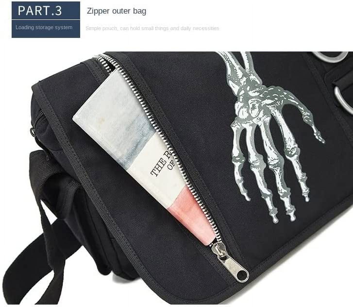 Goth Punk Messenger Bag - Emo Gothic Shoulder Bag With Adjustable Strap - Alternative Fashion