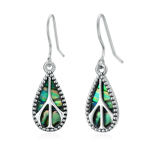 Coachuhhar Boucles d'Oreilles Signe de Paix en Argent Sterling 925 Coquille d'Ormeau Pendantes Pendantes Boucles d'Oreilles Pendantes Signe de Paix Bijoux Hippie Cadeaux pour Femmes