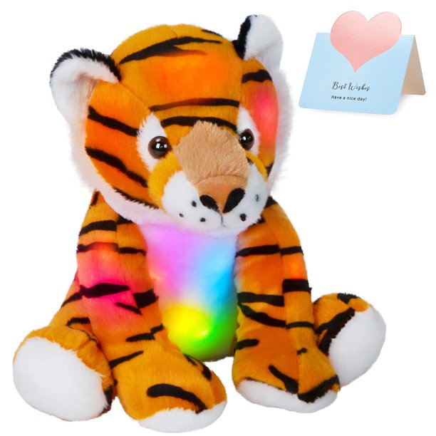 Athoinsu Animal de peluche de tigre iluminado de 11 pulgadas con luz nocturna LED que brilla en la oscuridad Juguete de peluche suave Día de San Valentín Día del niño Cumpleaños para niños pequeños
