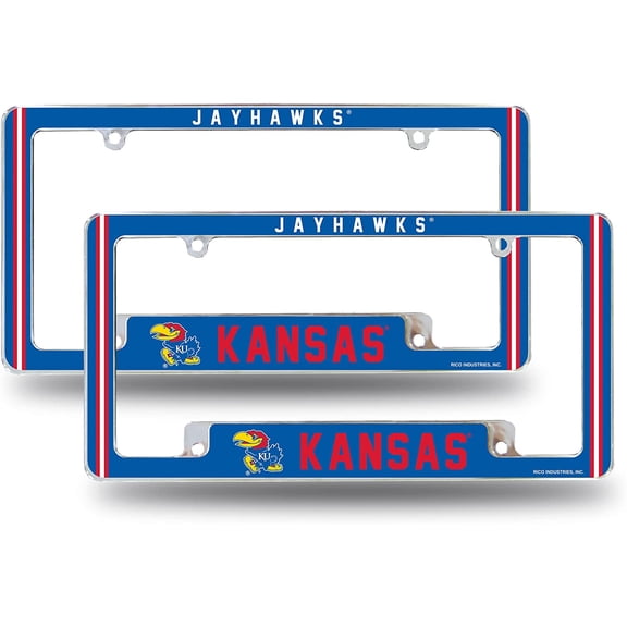 Kansas-Jayhawk's (Set of 2) Chrome Metal License Plate Frames with Bold Full Frame Design