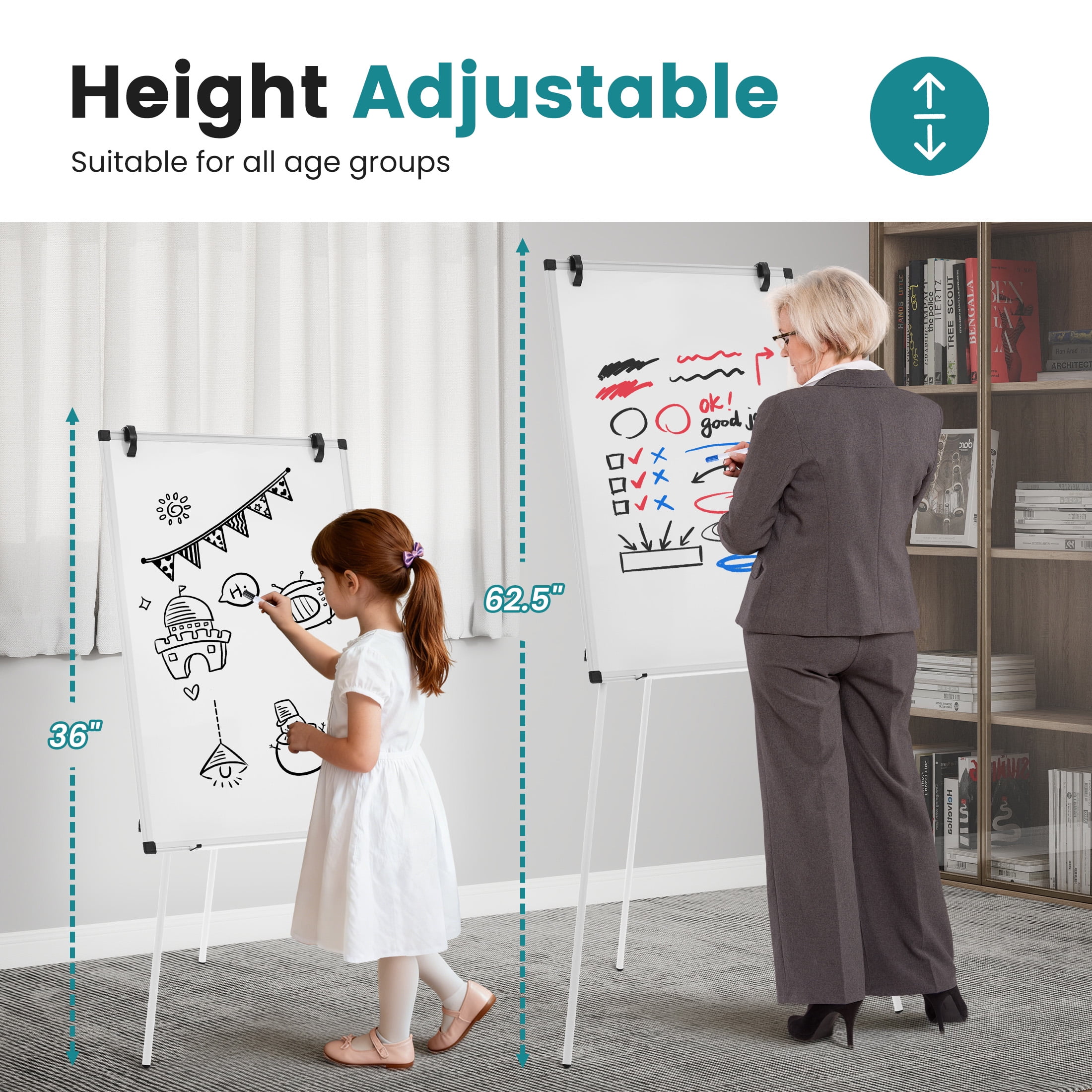 SHOUFTW 36x24 inch Magnetic Whiteboard with Stand, Portable Dry Erase Board with Adjustable Tripod Easel for Office, Classroom, Home，White