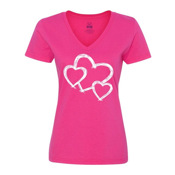 Inktastic Three White Hearts Women's V-Neck T-Shirt