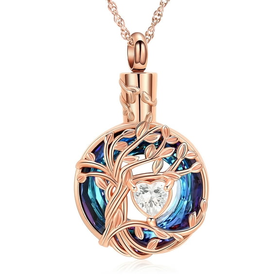 Tree of Life Urn Necklace for Ashes Eternity Cremation Jewelry with Crystal with Funnel Filler Memorial Jewelry Gifts for Women