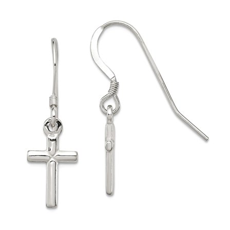 925 Sterling Silver Polished Shepherd hook Religious Faith Cross Long Drop Dangle Earrings 30x8mm Wide Dangle Earring fo