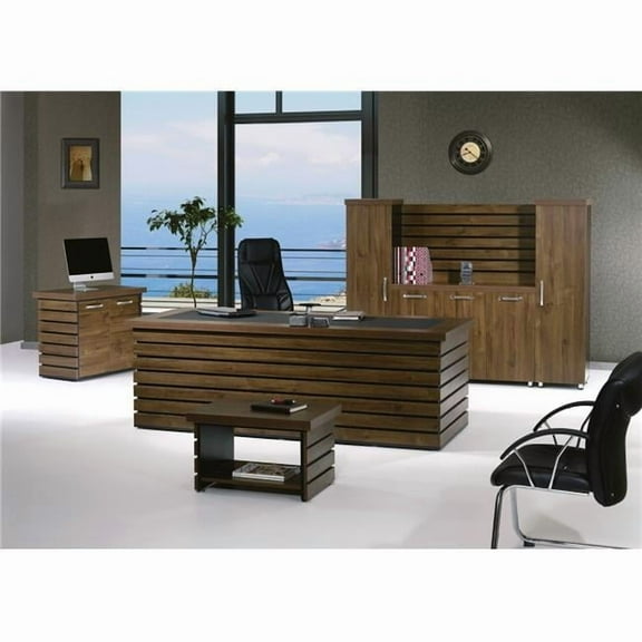 4 Piece Modern Elise Desk Office Suite Furniture Set, Rustic Brown & Black - 87 in.