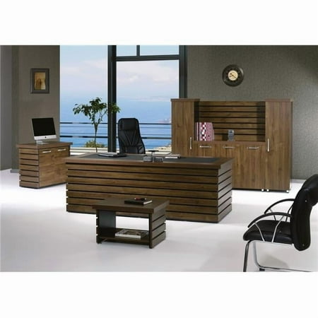 Home Designer Goods ELISE-87RBB-S 4 Piece Modern Elise Desk Office Suite Furniture Set, Rustic Brown & Black - 87 in.