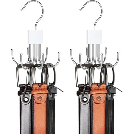 Belt Hanger  Belt Organizer for Closet 360° Rotatable Max 24 Belt Storage Space Saving Closet Organizers and Storage for Belt  Bra  Tank Top  Tie  Scarf  Purse 2Pcs White