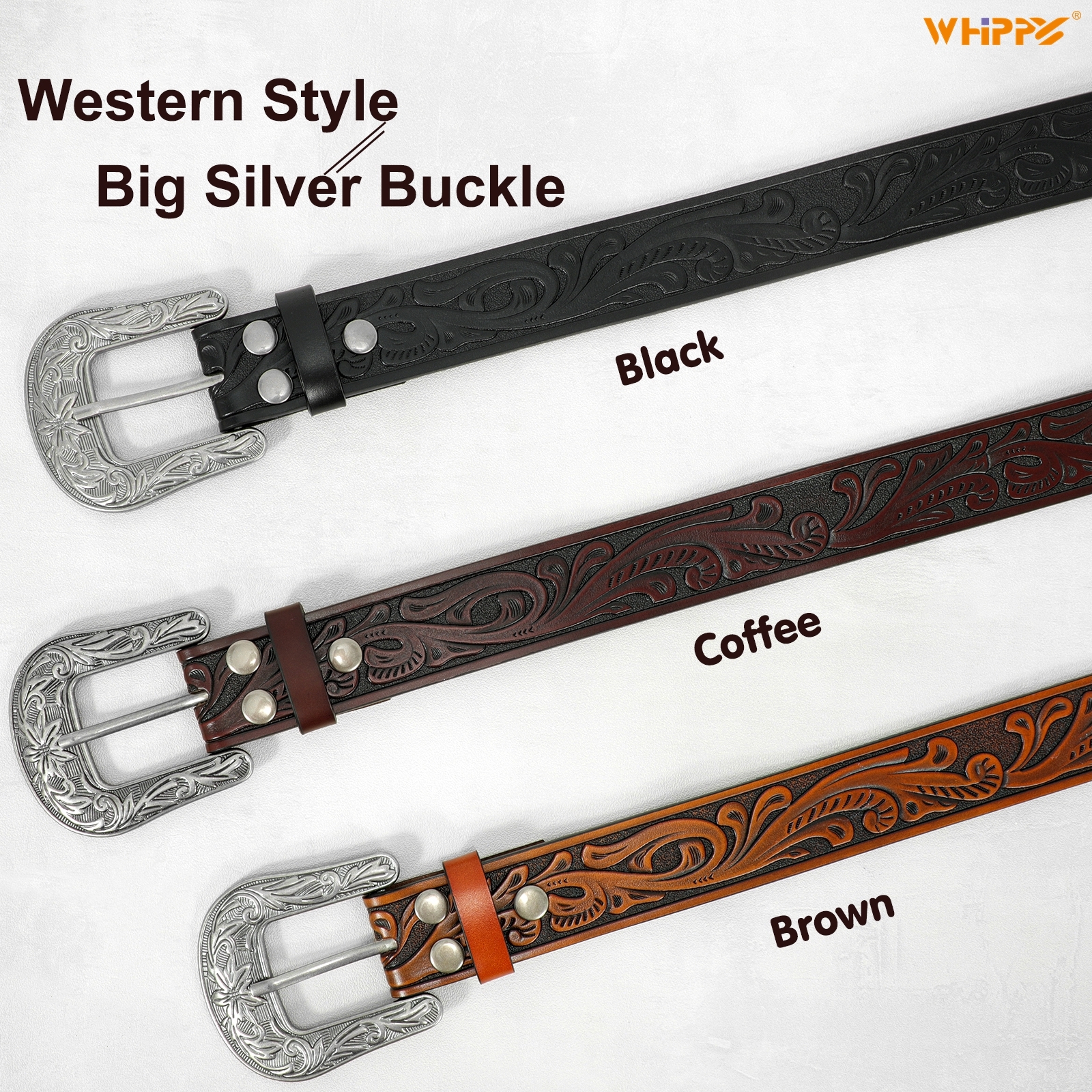 WHIPPY Western Leather Belts for Women Men Cowboy Cowgirl Leather Belt