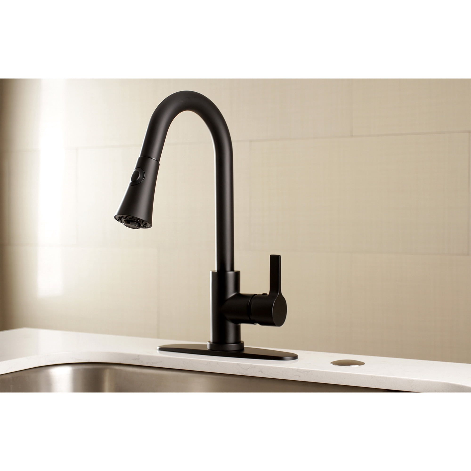 Kingston Brass LS8720CTL Continental Single-Handle Pull-Down Kitchen Faucet in Matte Black