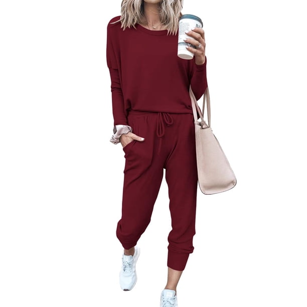 Conjunto Deportivo PRETTYGARDEN Burdeos de Dos Piezas para Mujer Talla S