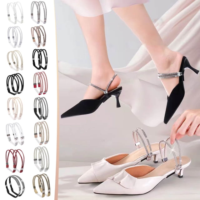 Correas elásticas de tacón alto con pedrería - Correas antideslizantes de recambio para zapatos, ajustables y desmontables, 1 par con pegatinas antideslizantes