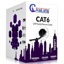 NewYork Cables Cat6 Plenum CCA 1000ft Bulk Ethernet Network LAN Cable UTP 4Pairs 550MHz 23AWG Black