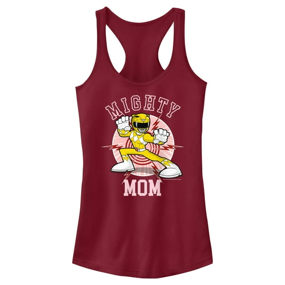 Junior's Power Rangers Mighty Mom Yellow  Racerback Tank Top Scarlet X Large