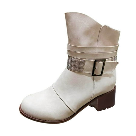 

TALKVE Toe Winter Thick Autumn Side Heel Rhinestone Zipper Boots Women s Pointed Ankle Shoes Women s Boots