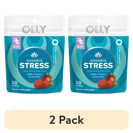 (2 pack) OLLY Goodbye Stress Gummy, Travel Size, GABA, L-Theanine, Lemon Balm, Chamomile, Berry, 10 Ct