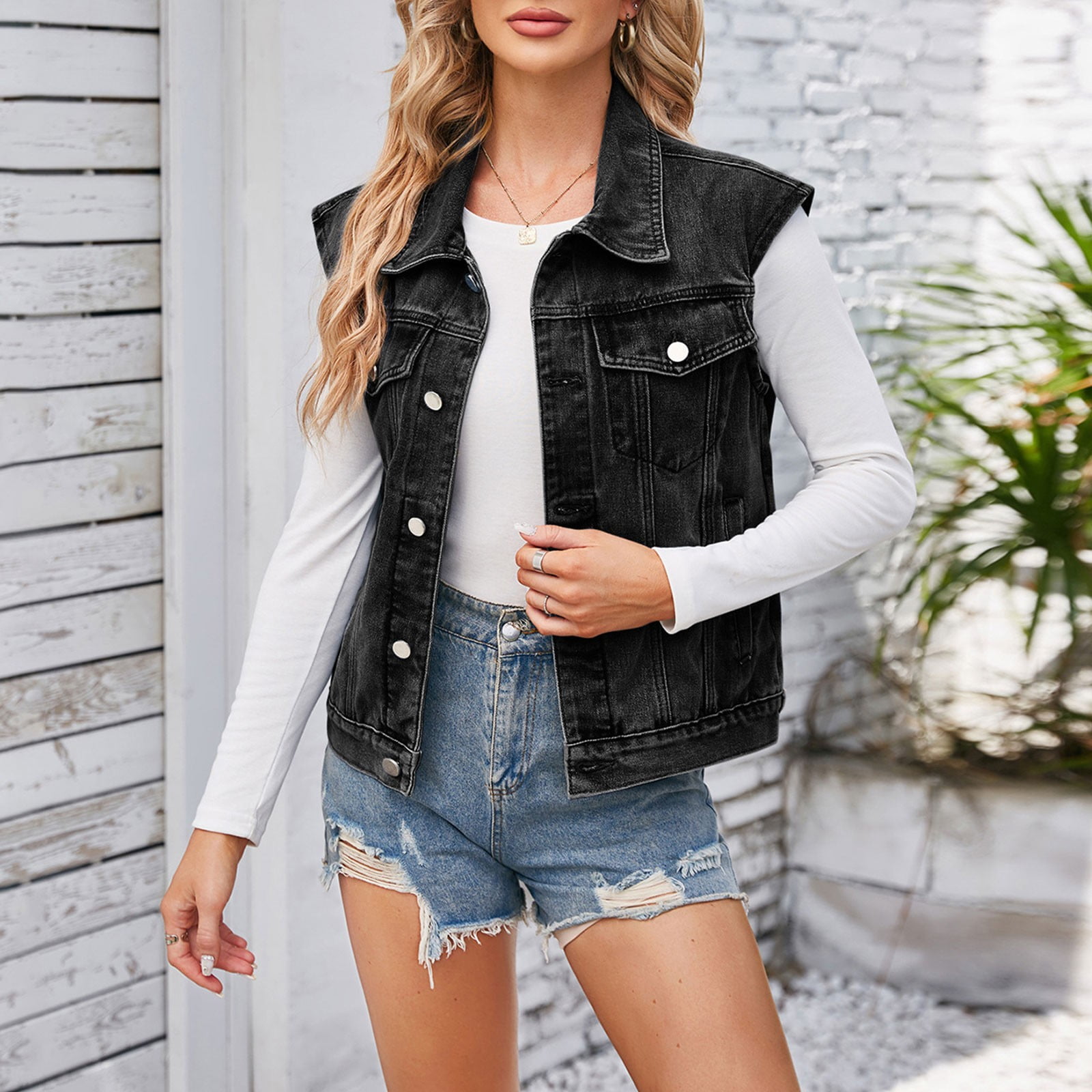 Bmisegm Classic Style Denim Vest Vest to p for Women Winter Coats