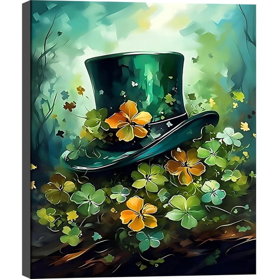 Aaheei St. Patrick's Day Hat Canvas Print Wall Art for Living Room Shamrocks Festival Paintings Wall Art Pictures for Home Decor and Ready to Hang