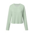 thumbnail image 4 of SNKSDGM Chandails à Manches Longues pour Femmes Chic Décontracté Hauts d'Entraînement à Manches Longues pour Femmes Grande Taille Mode Femmes Décontracté Uni Col Rond T-Shirt Court à Manches Longues Haut m, 4 of 5