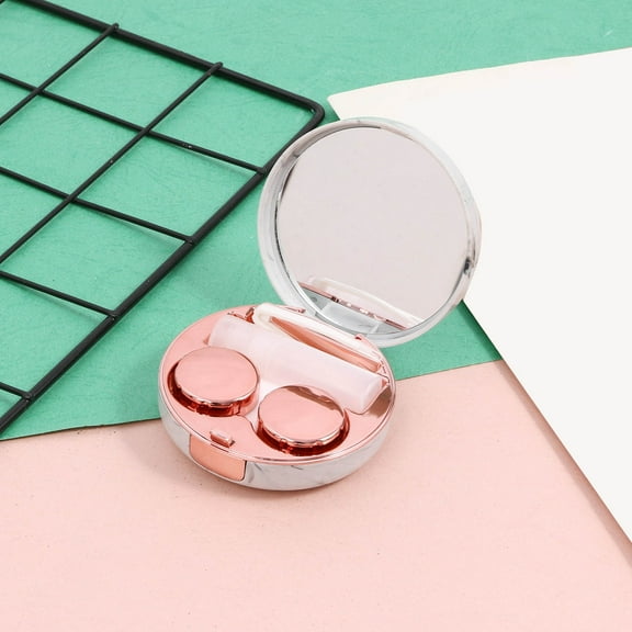 Contact Lens Case, Travel Contact Lens Storage Box, Portable Double-Head Lens Container with Mini Nursing Bottle and Tweezers, Small Size Plastic Compact Mirror Box for Outdoor and Home Use