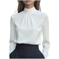 thumbnail image 2 of YueHuiYing Women's Stannd-up CollarCasual Blouses Business Work Tops Long Sleeve Neck Pleated Shirts Fall Tops, 2 of 8