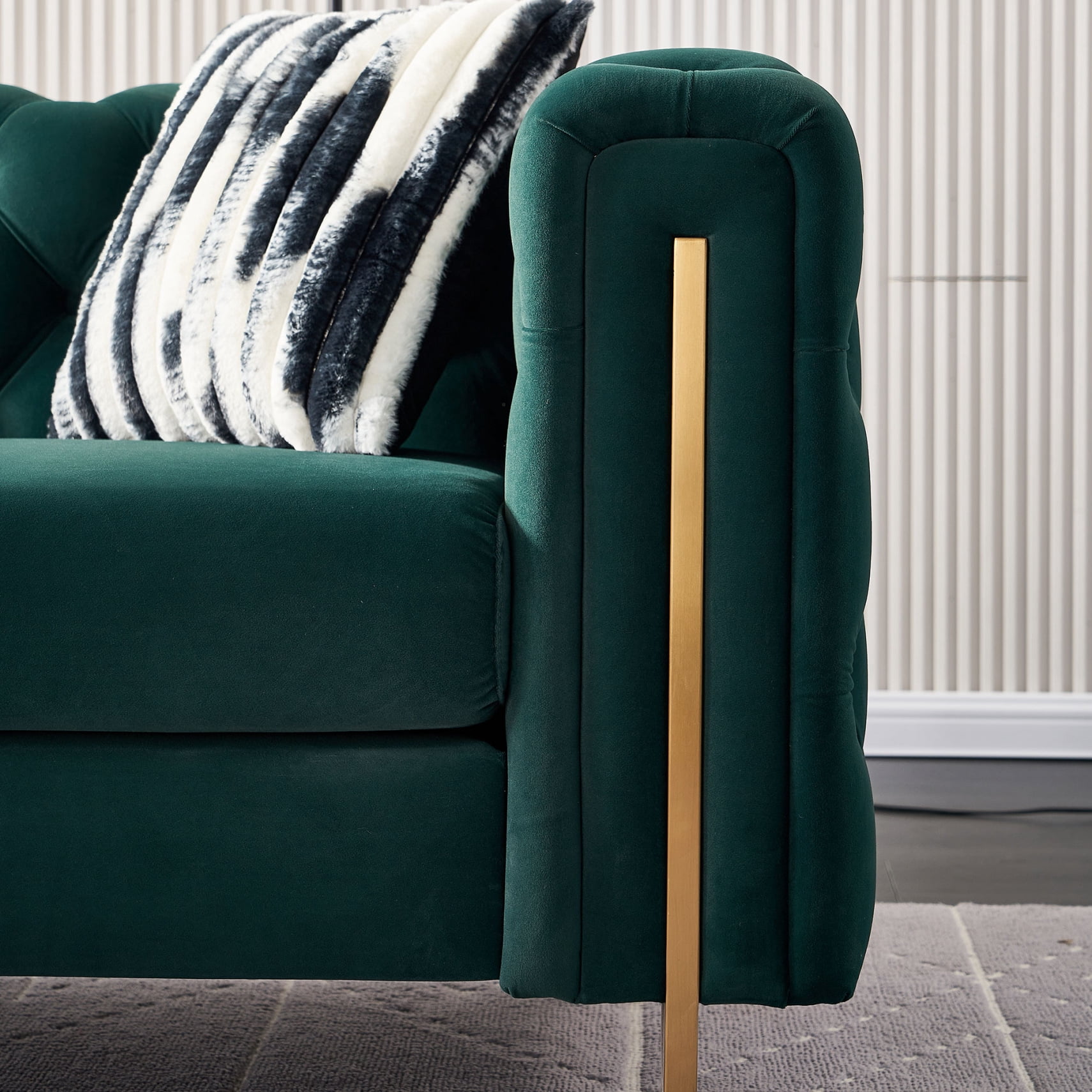84.25 Inch Oversized Velvet Sofa for Living Room,Long Upholstered Velvet Sofa Couch with High Armrest and Metal Legs Decor Furniture,3-Seater Loveseat for Bedroom, Office,Green