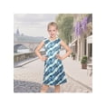 thumbnail image 2 of Sunny Fashion Girls Sleeveless A-Line Dress Satin Blue Wave Print Knee Length Casual Beach Party Summer Holiday 7 Years, 2 of 7