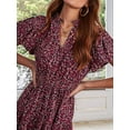 thumbnail image 3 of Summer Maxi Dresses for Women 2025 Casual V Neck Puff Short Sleeve Smocked Flowy Beach Boho Long Floral Dress Claret XL, 3 of 7