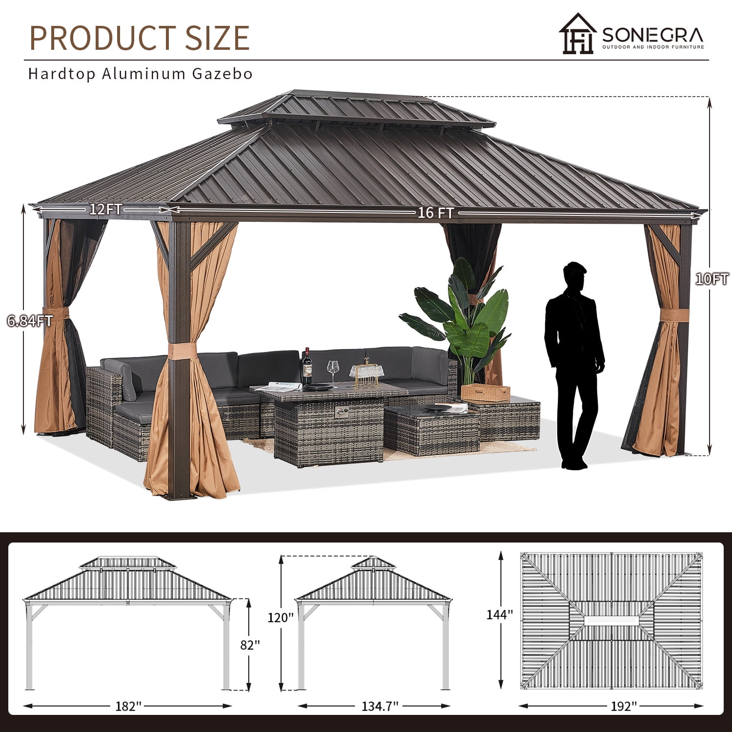 Sunmthink 12x16 ft. Outdoor Hardtop Gazebo, Double Roof and Aluminum Fram, for Patios