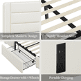 thumbnail image 4 of Fullfurnique Upholstered Platform Bed Frame with Three Storage Drawers, Queen, Beige, 4 of 11