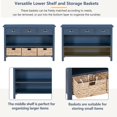thumbnail image 5 of 3-Tier Wood Console Table with 3 Drawers,Retro Entryway Table Hallway Table with 3 Woven Baskets for Living Room, Hallway, Foyer,Office,Navy, 5 of 7