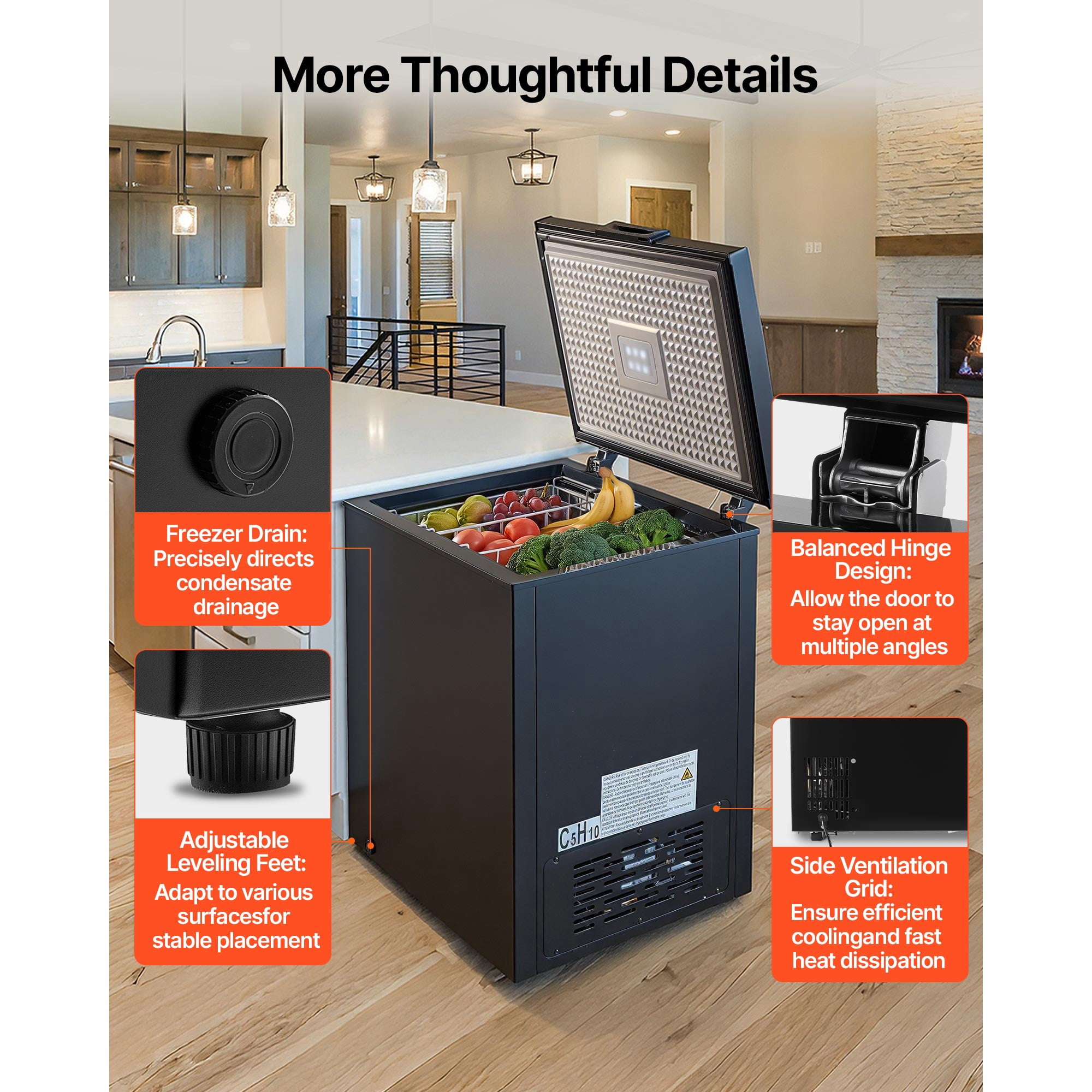 KFFKFF 5 Cu.ft Chest Freezer, Compact Deep Freezer with Top-Opening Door, Includes 2 Removable Baskets, Adjustable Temperature Control, Energy Efficient, Quiet Operation, Suitable for Garage Use