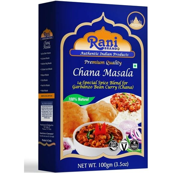 Rani Chana Masala (Garbanzo Curry 15-Spice Blend) 3.5oz (100g) ~ All Natural | Vegan | No Colors | Gluten Friendly | NON-GMO | Indian Origin