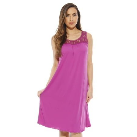 

Dreamcrest Silky Soft Nightgown Crochet Trim Sleep Dress (Bright Purple Small)