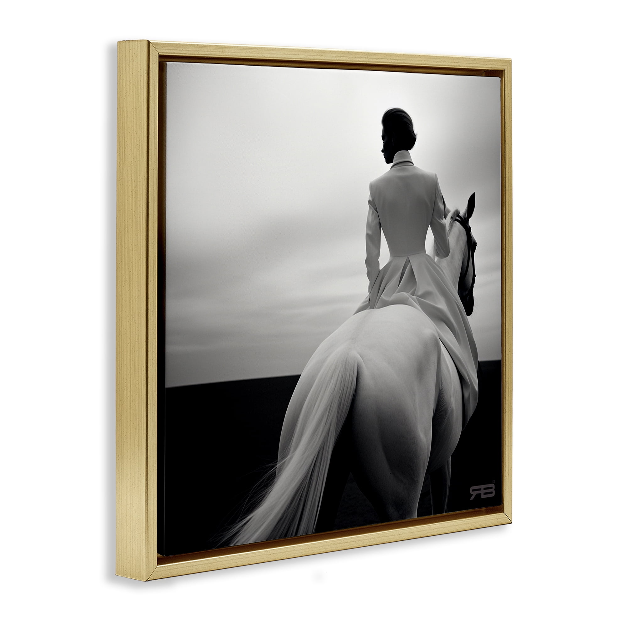 Stupell Industries Riding Horse into Horizon People Painting Gold Floater Framed Canvas Art Print Wall Art, 18 x 18