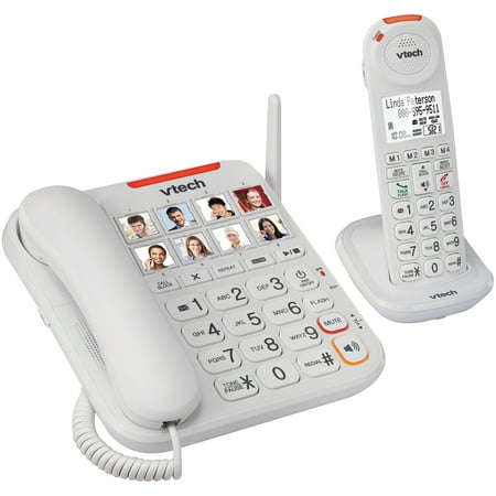 VTech - Amplified Corded/Cordless Answering System with Big Buttons Display - White