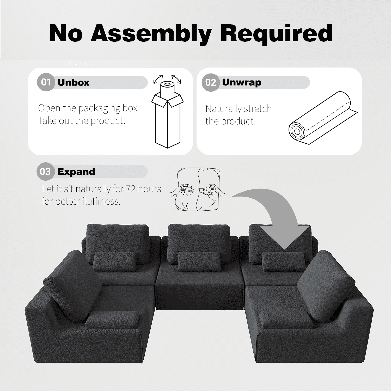 Homy Casa Single Modular Sofa Seat, Modern Armless Lounge for Living Room, Grey