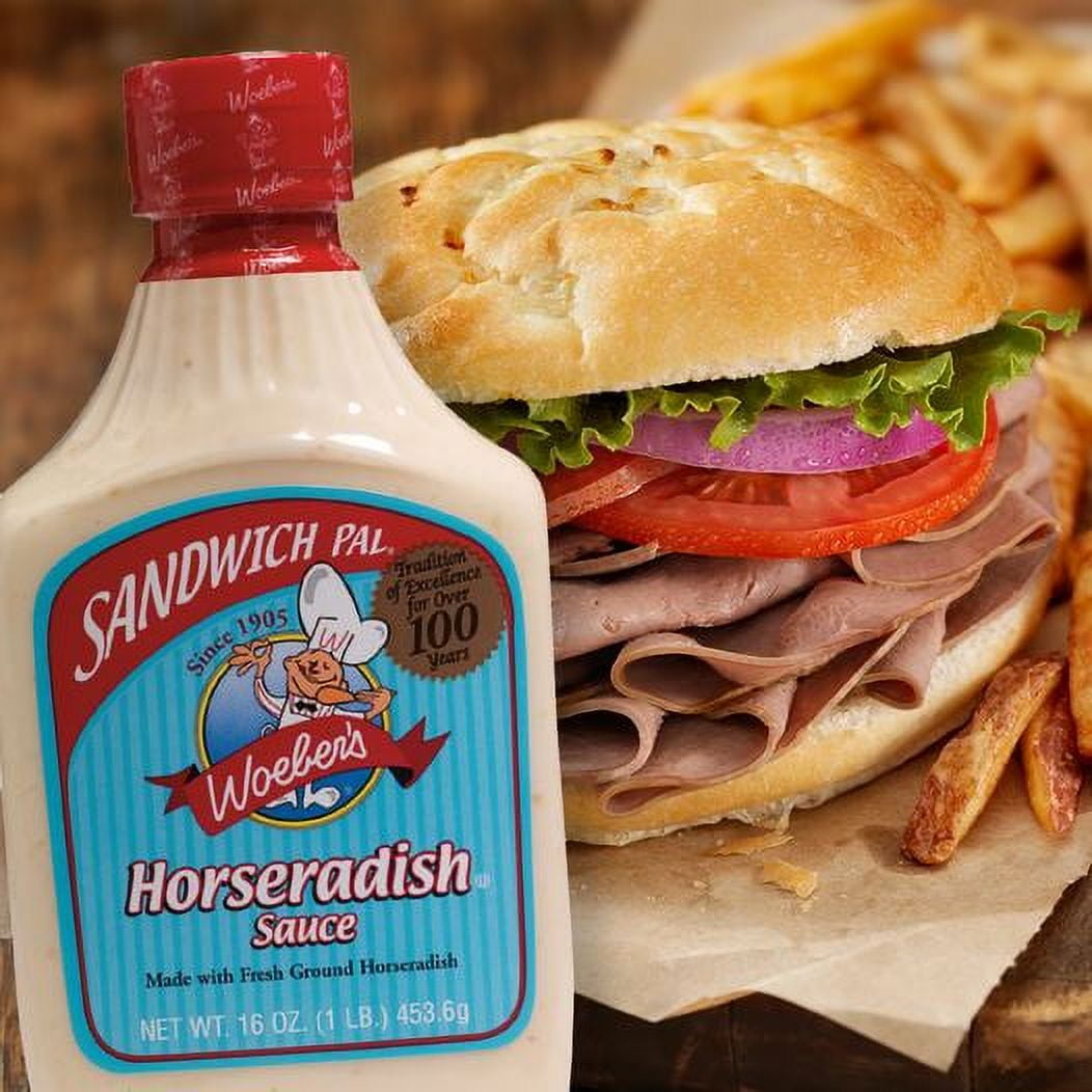 (4 pack) Woeber's Sandwich Pal Horseradish Sauce, 16 oz Squeeze Bottle